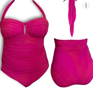 Pink 1950’s inspired sweetheart vintage one piece bathing suit